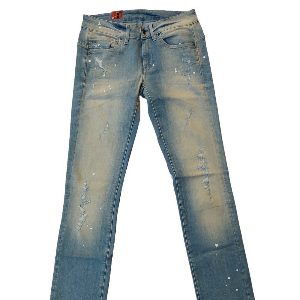 Retro Vintage G-Star Midge Cinch Straight Destroyed Aged Denim Jeans Sz 27 NWT